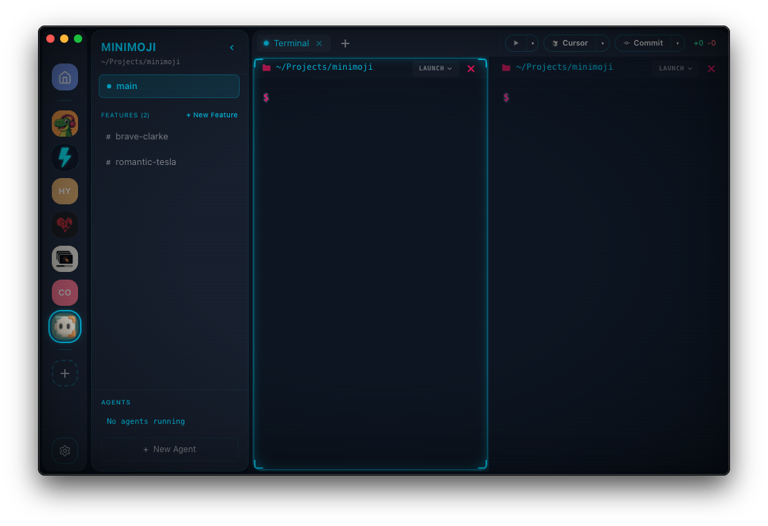 HyperCoder Terminal — multiple projects, worktrees, and agents